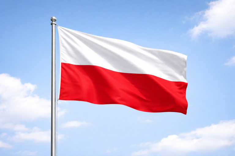 Das MOSAIC Polenprojekt Polnische Flagge: Rot und Weiß mit horizontalen Streifen.